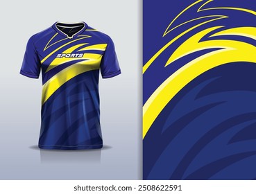 Línea de la curva de la maqueta de la Plantilla del diseño del jersey del deporte para el fútbol, correr, eSports, color amarillo azul