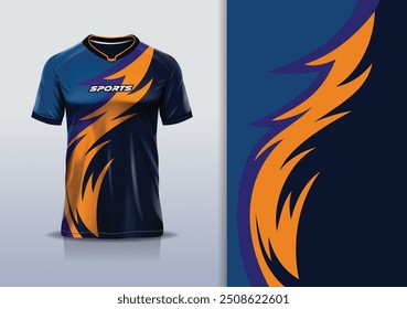 Linha de curva de modelagem de modelo de design de camisa de esporte para futebol futebol, corrida, esportes, cor laranja azul