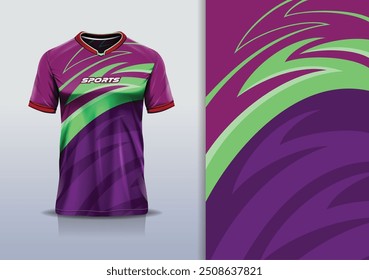 Modelo de design de camisa esporte mockup stripe line corridas para futebol futebol, corrida, esportes, cor verde roxa
