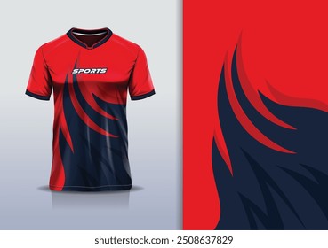 Linha de curva de maquete de modelo de design de camisa de esporte para futebol futebol, corrida, esportes, cor vermelha preta