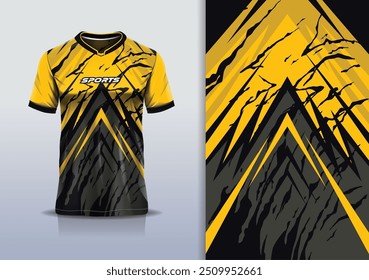 Diseño de jersey deportivo Plantilla maqueta curva línea grunge racing para fútbol, running, deportes electrónicos, color amarillo negro