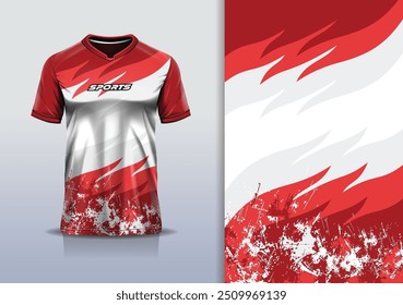 Modelo de design de camisa de esporte mockup curva grunge para futebol futebol, corrida, esportes, cor vermelha cinza