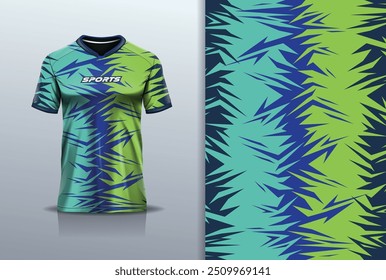 Modelo de design de camisa esporte mockup curva linha abstrata corridas para futebol futebol futebol, corrida, esportes, cor azul verde