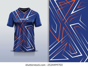 Línea aguda de la maqueta de la Plantilla del diseño del jersey del deporte para el fútbol, correr, eSports, color azul marino rojo