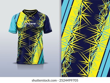 Línea aguda de la maqueta de la Plantilla del diseño del jersey del deporte para el fútbol, correr, eSports, color azul marino amarillo