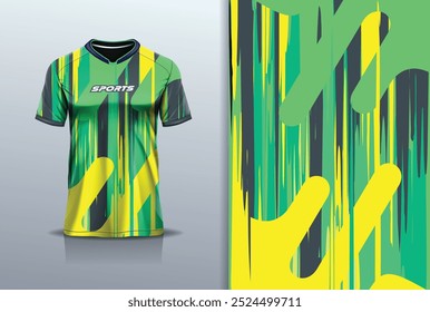 Modelo de design de camisa de esporte mockup paint abstrato para futebol, corrida, esportes, cor verde amarela