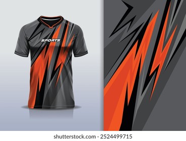 Modelo de design de camisa esporte mockup linha afiada para futebol futebol, corrida, esportes, cor cinza preto laranja