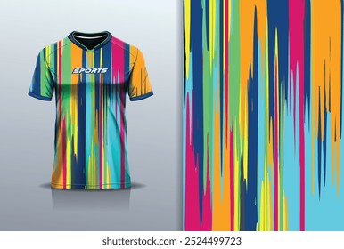 Modelo de design de camisa esporte mockup pintura abstrata para futebol futebol, corrida, esportes, cor amarela laranja azul