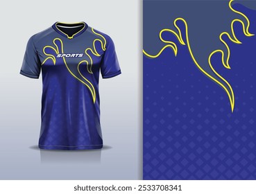 Modelo de design de camisa esporte mockup chama fogo linha estrela padrão para futebol futebol, corrida, esportes, cor azul dourado