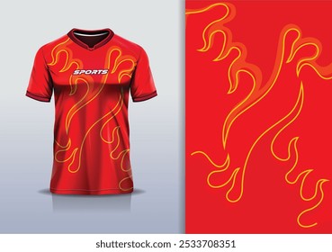 Sport Jersey Design Vorlage Mockup Flamme Feuer Linie Sternmuster für Fußball, Laufen, Sport, goldrote Farbe