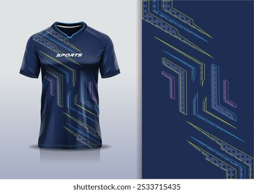 Modelo de design de camisa esporte mockup linha afiada para futebol futebol, corrida, esportes, cor azul	