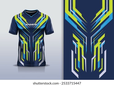 Modelo de design de camisa esporte mockup linha afiada para futebol futebol, corrida, esportes, cor verde azul	