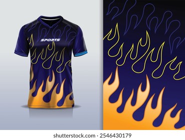 Modelo de design de camisa esporte mockup chama fogo linha estrela padrão para futebol futebol, corrida, esportes, cor amarelo azul