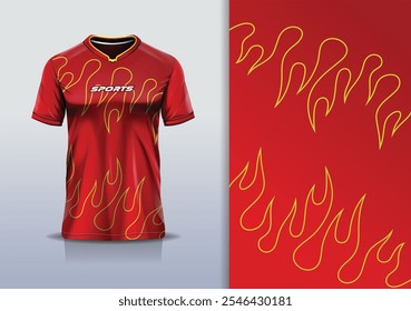 Modelo de design de camisa esporte mockup chama fogo linha estrela padrão para futebol futebol, corrida, esportes, cor vermelho ouro