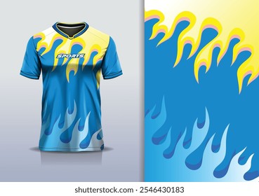 Modelo de design de camisa esporte mockup chama fogo linha estrela padrão para futebol futebol, corrida, esportes, cor amarelo azul