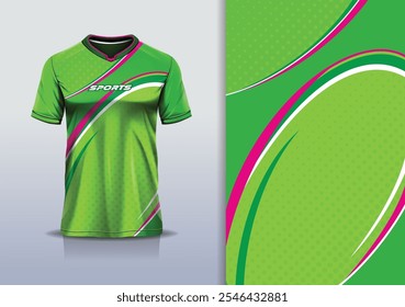 Linha de curva de maquete de modelo de design de camisa de esporte para futebol futebol, corrida, esportes, cor rosa verde