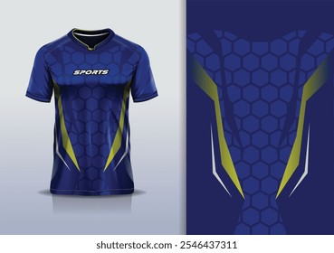 Padrão de hexágono de polígono de modelo de design de camisa de esporte para futebol futebol, corrida, esportes, cor de ouro azul