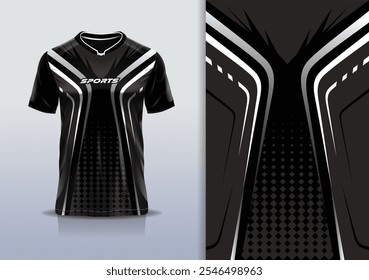 Linha de curva de maquete de modelo de design de camisa de esporte para corrida, corrida, esportes, preto branco cor cinza