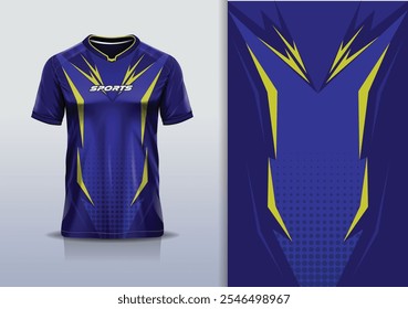 Linha de maquete de modelo de design de camisa de esporte para corrida, corrida, esportes, azul marinho cor amarela