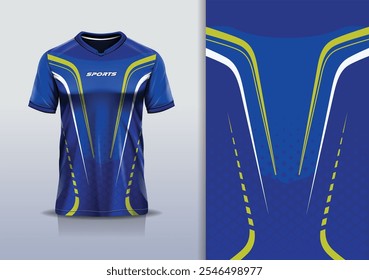 Linha de curva de maquete de modelo de design de camisa de esporte para corrida, corrida, esportes, cor azul marinho