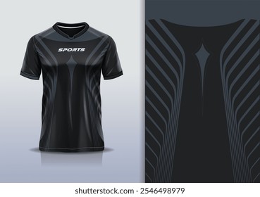 Linha de curva de maquete de modelo de design de camisa de esporte para corrida, corrida, esportes, cor cinza preta