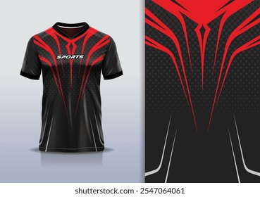 Curva de maquete de modelo de design de camisa de esporte e linha de diamante para corrida, corrida, esportes, cor preta vermelha