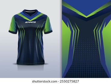 Modelo de design de camisa esporte mockup linha afiada para futebol futebol, corrida, esportes, cor azul verde