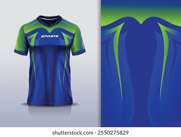 Linha de curva de maquete de modelo de design de camisa de esporte para corrida, corrida, esportes, cor verde azul	