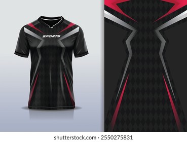 Modelo de design de camisa esporte mockup linha afiada para corrida, corrida, esportes, vermelho preto branco cor	