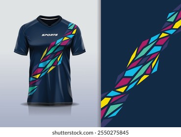 Modelo de design de camisa de esporte mockup vidro quebrado abstrato para futebol futebol, corrida, esportes, vermelho azul amarelo cor 