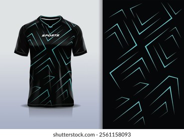 Sport jersey design template mockup sharp line for football soccer, running, esports, black tosca color