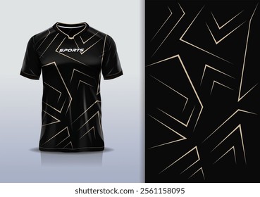 Sport jersey design template mockup sharp line for football soccer, running, esports, black gold color