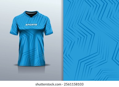 Sport jersey design template mockup sharp line for football soccer, running, esports, blue color