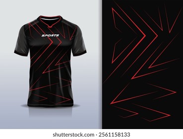 Sport jersey design template mockup sharp line for football soccer, running, esports, black red color