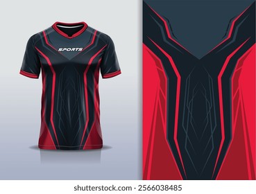 Sport jersey design template mockup sharp line for football soccer, running, esports, red black gray color