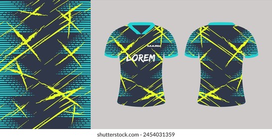 Sport jersey design template for sublimation. Tosca stripe with yellow brush pattern.