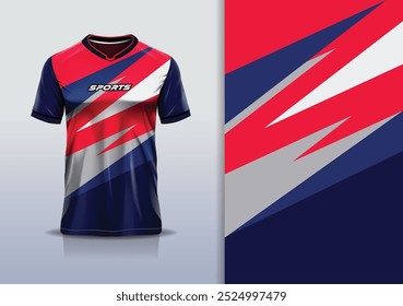 Línea aguda de la maqueta de la Plantilla del Vector del diseño del jersey del deporte para el fútbol, corriendo, eSports, color gris rojo azul