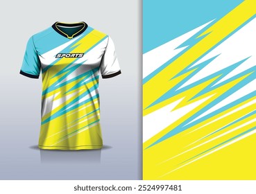 Línea aguda de la maqueta de la Plantilla del Vector del diseño del jersey del deporte para el fútbol, corriendo, eSports, color amarillo blanco azul