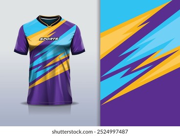 Línea aguda de la maqueta de la Plantilla del Vector del diseño del jersey del deporte para el fútbol, corriendo, eSports, color anaranjado púrpura azul