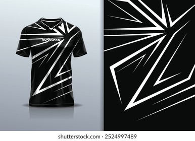 Línea aguda de la maqueta de la Plantilla del Vector del diseño del jersey del deporte para el fútbol, corriendo, eSports, color blanco negro