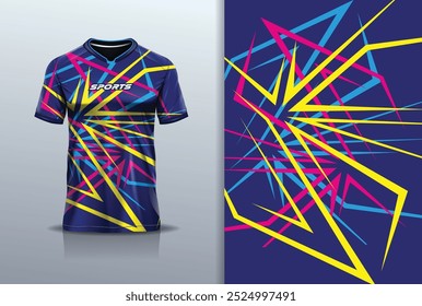 Línea aguda de la maqueta de la Plantilla del Vector del diseño del jersey del deporte para el fútbol, corriendo, eSports, color amarillo negro azul