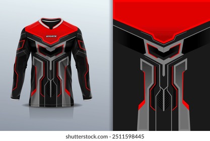 Camiseta esporte modelo de design de manga longa mockup stripe line corridas para motocross motocicleta futebol futebol, corridas, e esportes, vermelho preto cor