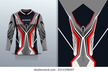 Camiseta esporte modelo de design de manga longa mockup stripe line corridas para motocross motocicleta futebol futebol, corridas, e esportes, vermelho preto cor