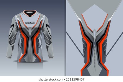 Camiseta esporte modelo de design de manga longa mockup linha de faixa corrida para motocross motocicleta futebol futebol, corridas, e esportes, cor cinza vermelha