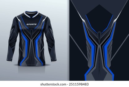 Camiseta esporte modelo de design de manga longa mockup linha de faixa de corrida para motocross motocicleta futebol futebol, corridas, e esportes, azul cor preta