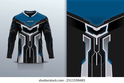 Camiseta esporte modelo de design de manga longa mockup linha de faixa de corrida para motocross motocicleta futebol futebol, corridas, e esportes, azul cor preta