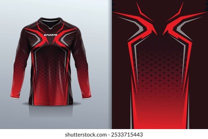 Camiseta esporte modelo de design de manga longa mockup stripe line corridas para motocross motocicleta futebol futebol, corridas, e esportes, vermelho preto cor