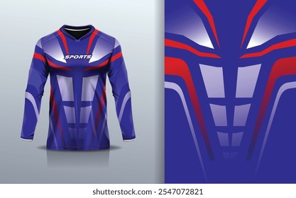 Camiseta esporte modelo de design de manga longa mockup stripe line corridas para motocross motocicleta futebol futebol, corridas, e esportes, azul vermelho cor