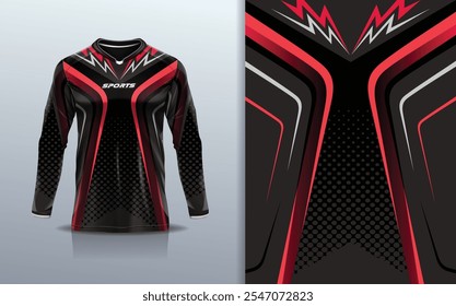 Camiseta esporte modelo de design de manga longa mockup stripe line corridas para motocross motocicleta futebol futebol, corridas, e esportes, vermelho preto cor