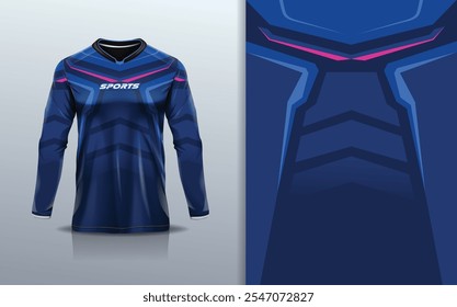 Camiseta esporte modelo de design de manga longa mockup linha de faixa de corrida para motocross motocicleta futebol futebol, corridas, e esportes, cor rosa azul